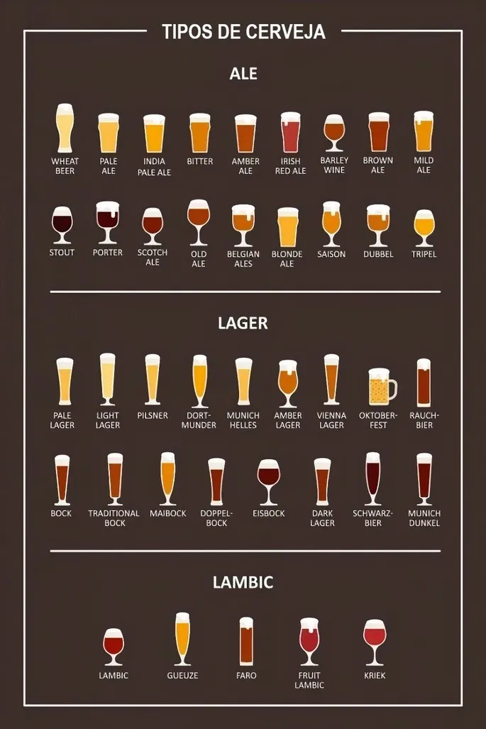 Tabela das famílias e tipos de cerveja