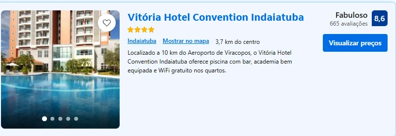 Hotel em Indaiatuba com piscina, academia e Wi-Fi gratuito, próximo ao centro e ao Aeroporto de Viracopos, ideal para lazer e negócios.