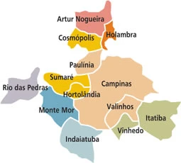 mapa de Paulínia e cidades que fazem divisa